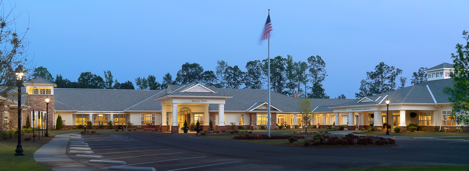 front entrance of Wesley Pines senior living community